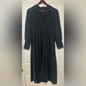 Banana Republic Womens Black Long Sleeve Collared‎ Tencel Shirt Dress P Medium.